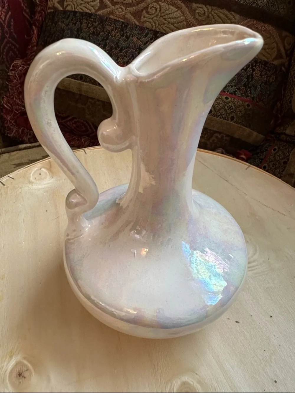 Iridescent White vintage Ceramic Pitcher/Bud Vase - Picture 2 of 8